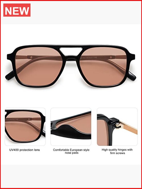 Retro Aviator Sunglasses, UV400 Protection, Rectangle Unisex Shades main image 4